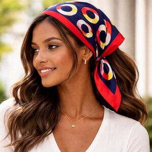 Morsly New York Italian Silk Scarf Luxury Square Geometric Circle Print Luxury